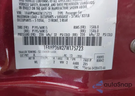 2007 Ford Focus Se/Ses from USA, damaged, VIN 1FAHP36N27W175723